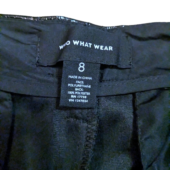 WHO WHAT WEAR Black High Tie Waist Textured Vinyl Straight Trouser Pants - 8 - Picture 14 of 16